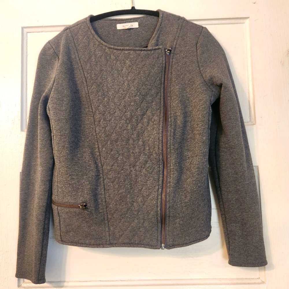 Athleta Women's Jacket, Quilted Coat, Moto Zip, Heathered Gray Sz Med EUC Fall